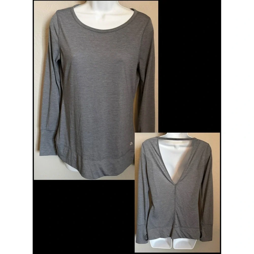 Gap Fit Long Sleeve Shirt Womens Size Small Blue Open Back Activewear Fitted Top